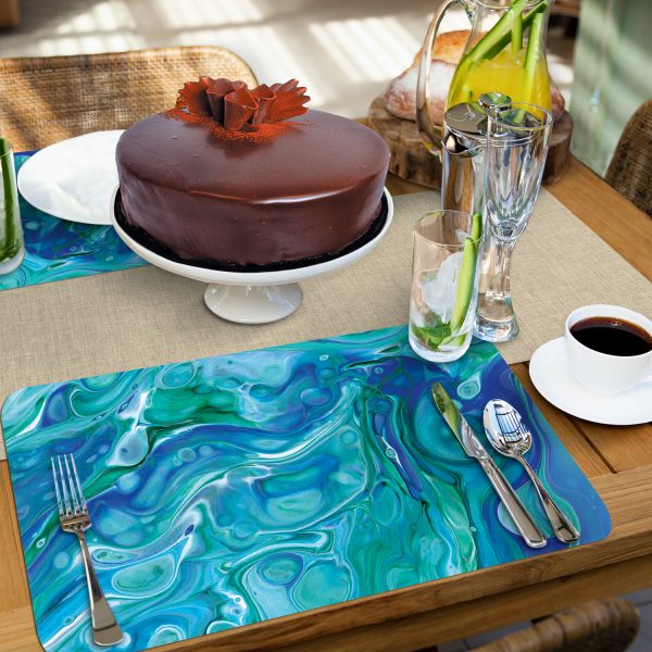 ! - Blue Swirl Marble-Granite Look Heavy Duty Plastic Placemats